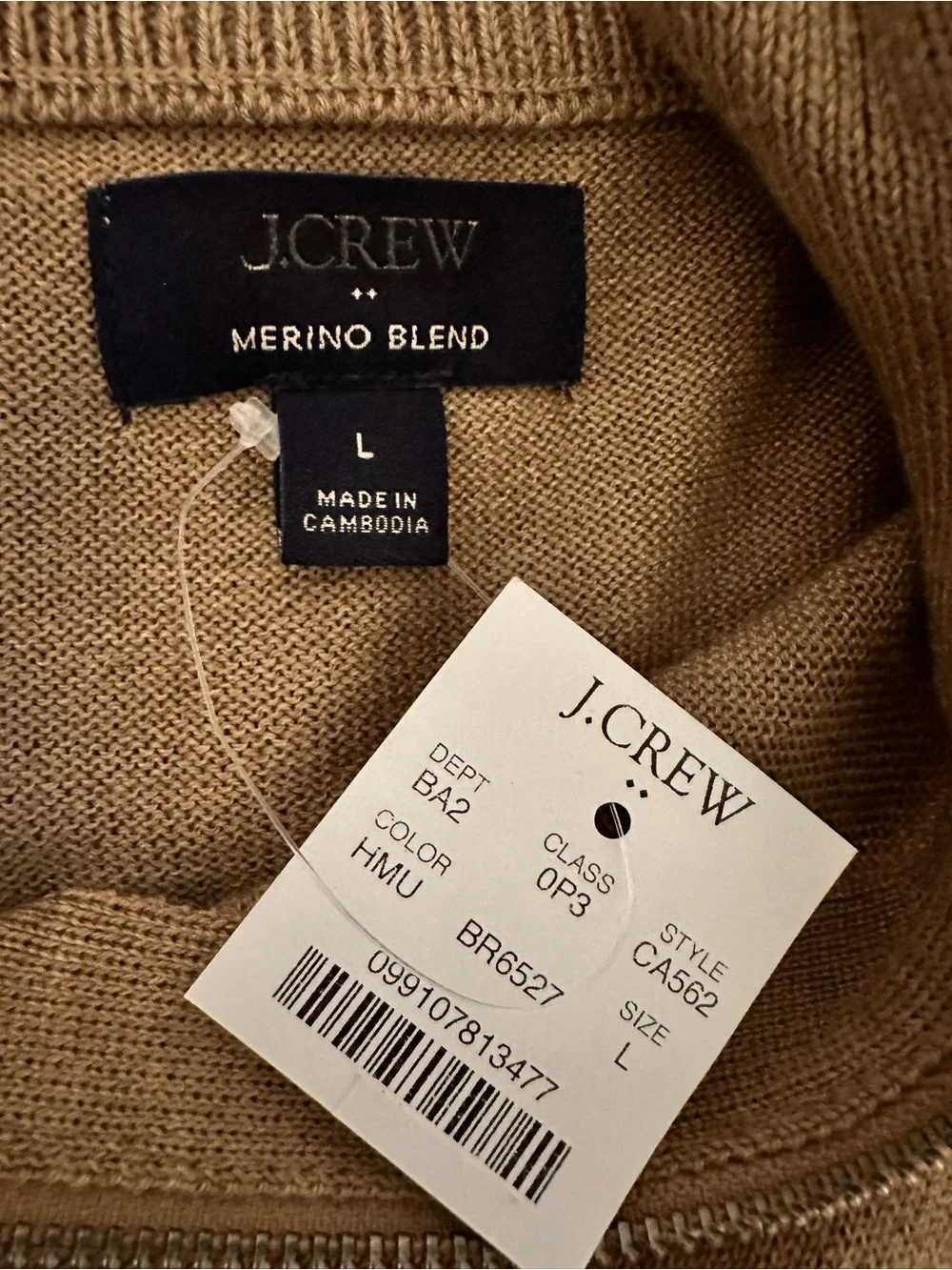 J. Crew Factory Men's Merino wool-blend quarter-zip Sweater Taupe Classic Large
